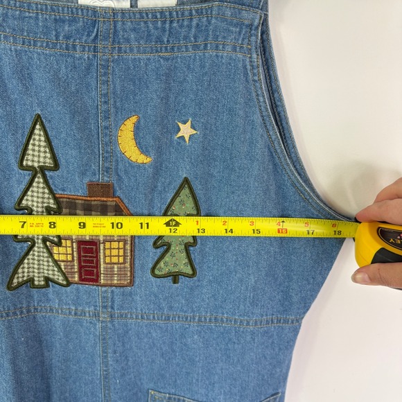 Vintage Christopher & Banks Denim Moose Cabin Moon Trees Overall Dress Size 8 - Picture 12 of 12